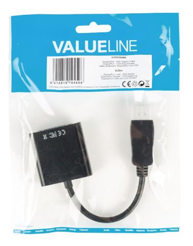 Valueline VLCP37350B02 DisplayPort - VGA adapterkabel DisplayPort male - VGA female 0,20 m zwart