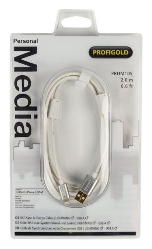 Profigold PROM105 Sync and charge-kabel 8-pins male - USB 2.0 A male 2,00 m wit
