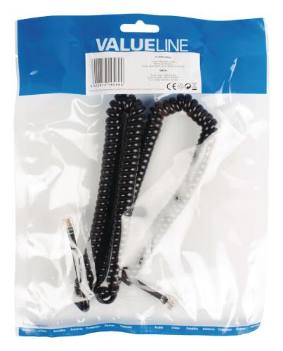 Valueline VLTP90100B50 Headset spiraalkabel RJ10 mannelijk - RJ10 mannelijk 5,00 m zwart
