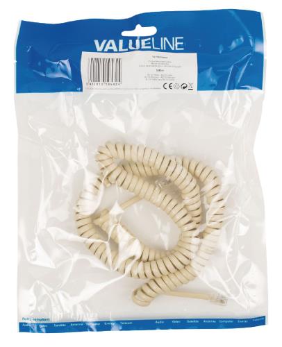 Valueline VLTP90100I50 Headset spiraalkabel RJ10 mannelijk - RJ10 mannelijk 5,00 m ivoor