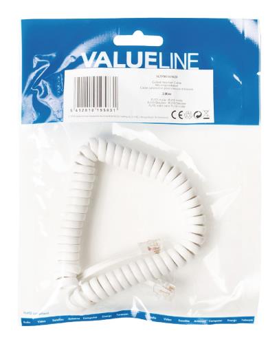 Valueline VLTP90100W20 Headset spiraalkabel RJ10 mannelijk - RJ10 mannelijk 2,00 m wit