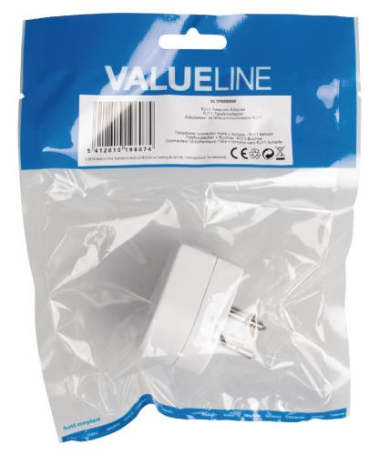 Valueline VLTP90926W RJ11 telecom adapter telefoonconnector mannelijk + vrouwelijk - RJ11 vrouwelijk wit