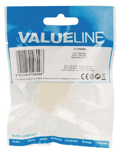 Valueline VLTP90990I RJ11 splitter RJ11 vrouwelijk - 2x RJ11 vrouwelijk ivoor