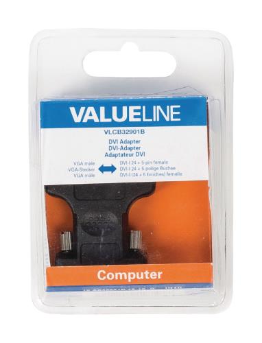 Valueline VLCB32901B DVI-adapter VGA mannelijk - DVI-I 24 + 5-pins vrouwelijk zwart