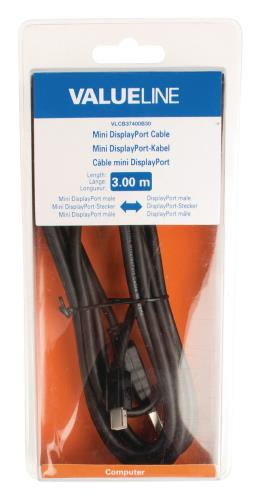 Valueline VLCB37400B30 Mini-DisplayPort-kabel Mini-DisplayPort mannelijk - DisplayPort mannelijk 3,00 m zwart