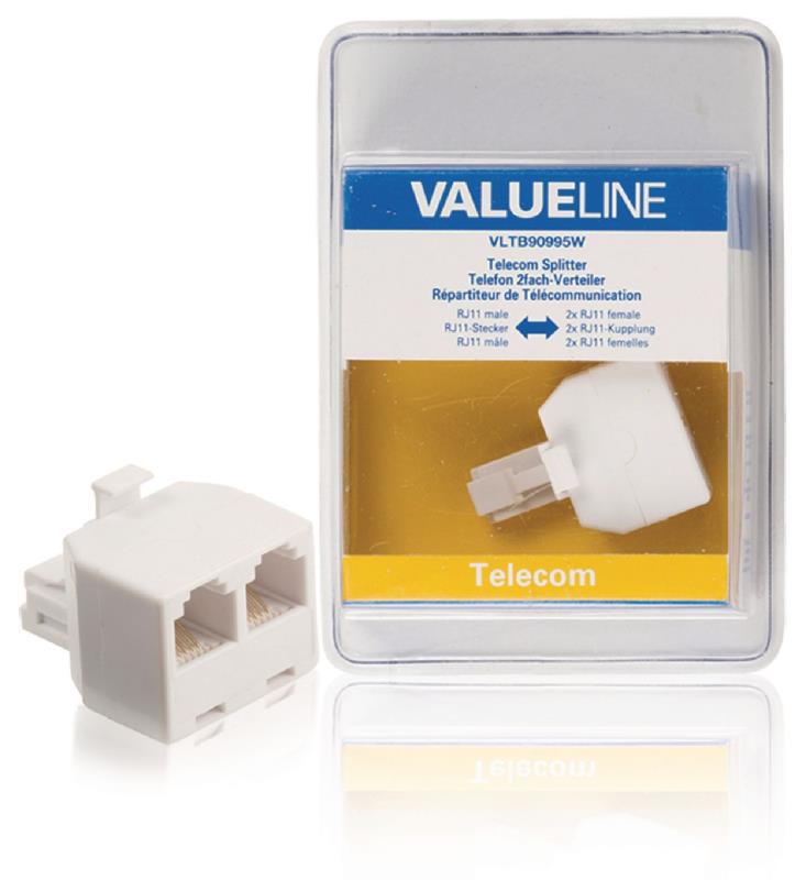 Valueline VLTB90995W Telecomsplitter RJ11 mannelijk - 2x RJ11 vrouwelijk wit