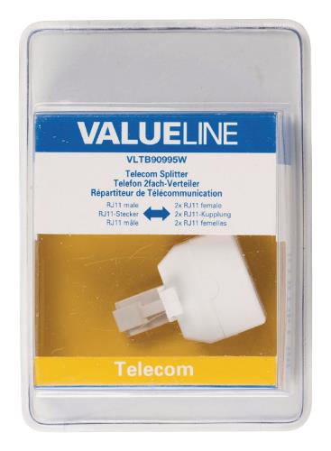 Valueline VLTB90995W Telecomsplitter RJ11 mannelijk - 2x RJ11 vrouwelijk wit