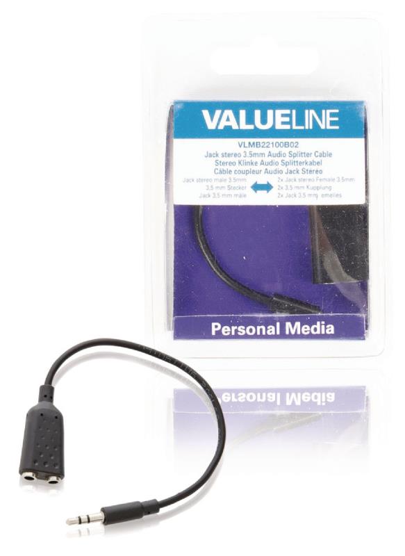 Valueline VLMB22100B02 Jack stereo audiosplitterkabel 3,5 mm mannelijk - 2x 3,5 mm vrouwelijk zwart 0,20 m
