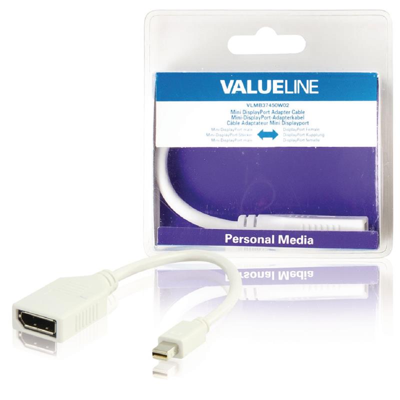 Valueline VLMB37450W02 Mini DisplayPort-adapterkabel Mini-DisplayPort mannelijk - DisplayPort vrouwelijk wit 0,20 m
