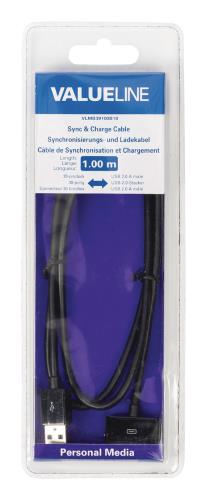 Valueline VLMB39100B10 Sync & charge-kabel voor iPad / iPhone / iPod Apple 30-pins - USB 2.0 A mannelijk zwart 1,00 m