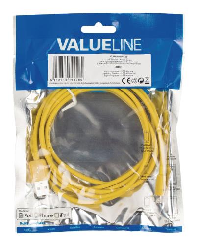 Valueline VLMP39300Y2.00 USB sync & charge-kabel lightning mannelijk - USB A mannelijk 2,00 m geel