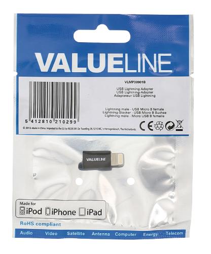 Valueline VLMP39901B USB lightning-adapter lightning mannelijk - USB Micro B vrouwelijk zwart