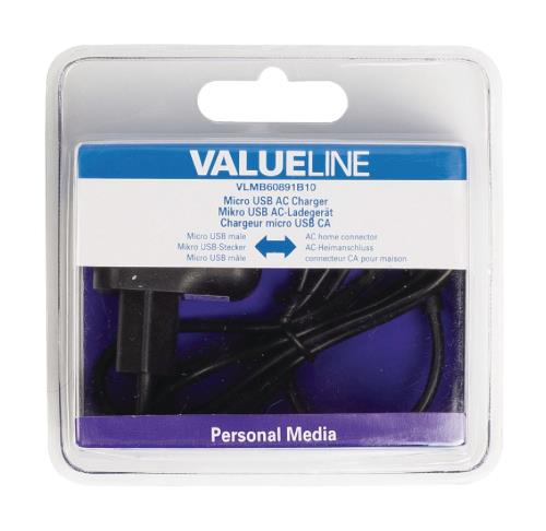 Valueline VLMB60891B10 Micro-USB-lader Micro USB male - AC-huisaansluiting 1,00 m zwart 2.1A