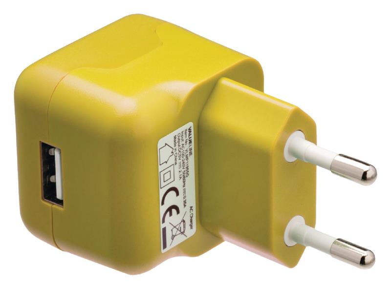 Valueline VLMP11955Y USB-lader USB A female - AC-huisaansluiting geel