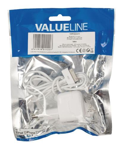 Valueline VLMP39892W10 30-pins AC-lader 30-pins dock male - AC-huisaansluiting 1,00 m wit 2.1A