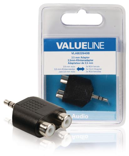 Valueline VLAB22940B Audio-adapter 3,5 mm male - 2x RCA female zwart