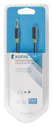 König KNA22050E50 Stereo audio verlengkabel 3,5 mm male - female 5,00 m grijs
