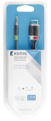 König KNA22200E10 Stereo audiokabel 3,5 mm male - 2x RCA male 1,00 m grijs