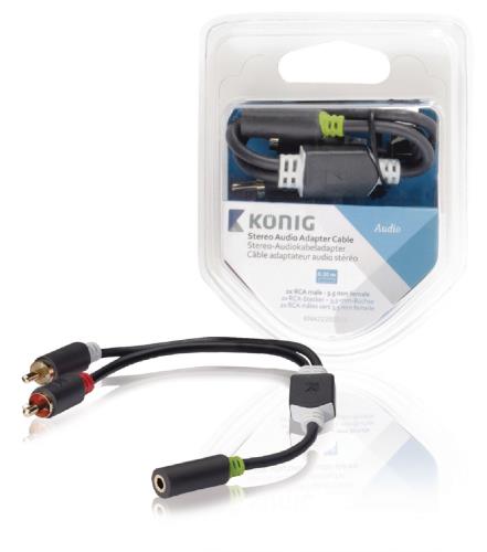 König KNA22255E02 Stereo audio adapterkabel 2x RCA male - 3,5 mm female 0,20 m grijs