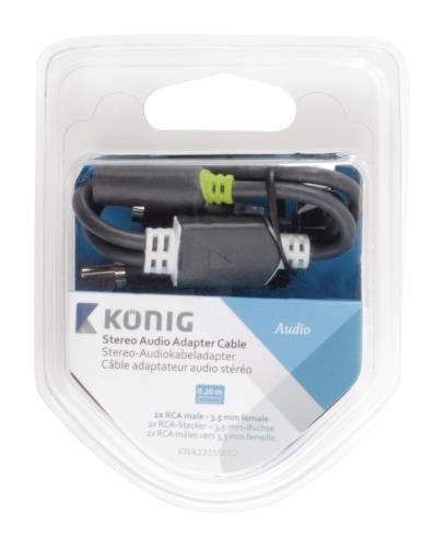 König KNA22255E02 Stereo audio adapterkabel 2x RCA male - 3,5 mm female 0,20 m grijs