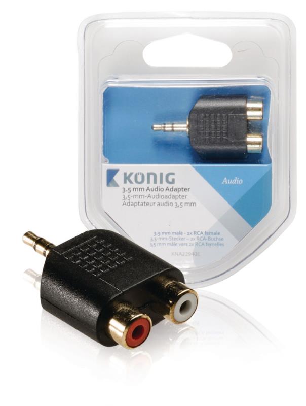König KNA22940E 3,5 mm audio adapter 3,5 mm male - 2x RCA female 1 stuk grijs