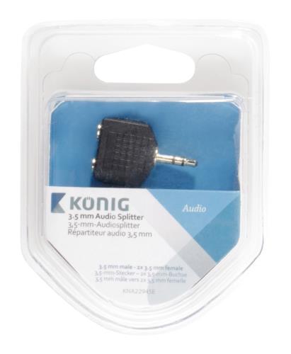 König KNA22945E 3,5 mm audio splitter 3,5 mm male - 2x 3,5 mm female 1 stuk grijs