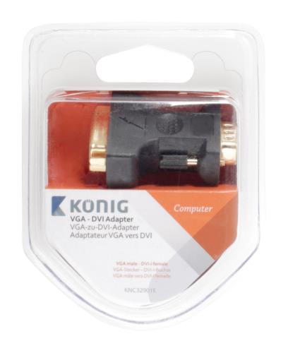 König KNC32901E VGA - DVI adapter VGA male - DVI-I female 1 stuk grijs