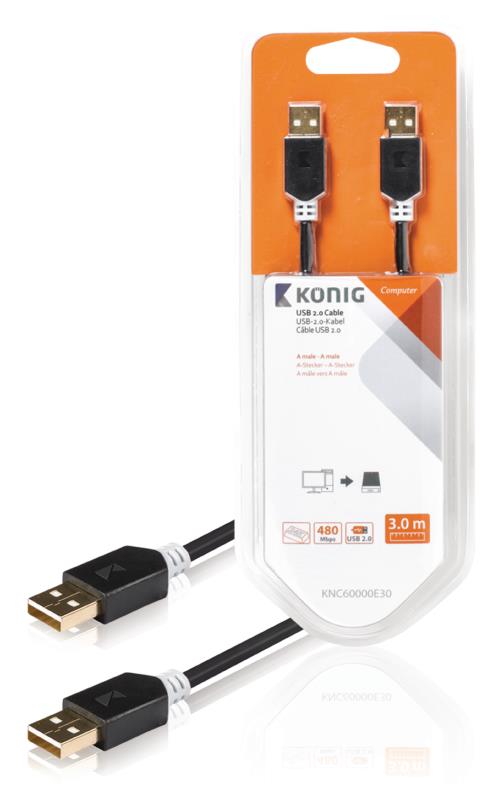König KNC60000E30 USB 2.0 kabel A male - A male 3,00 m grijs