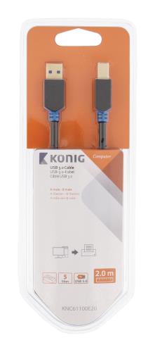 König KNC61100E20 USB 3.0 kabel A male - B male 2,00 m grijs