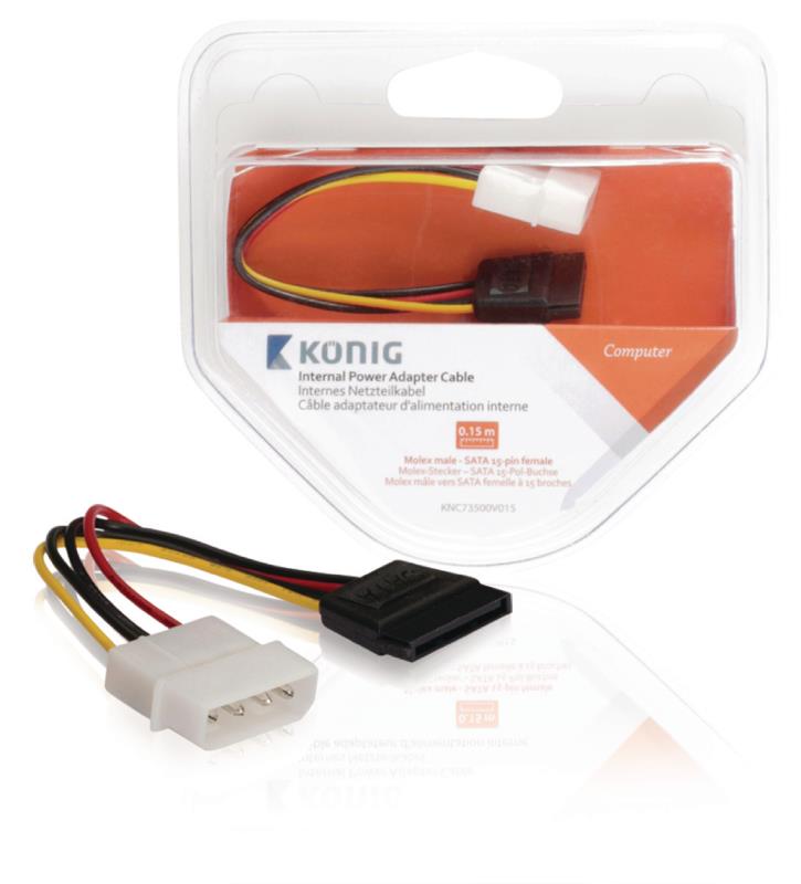 König KNC73500V015 Interne stroom adapterkabel molex male - SATA 15-pins female 0,15 m multicolour