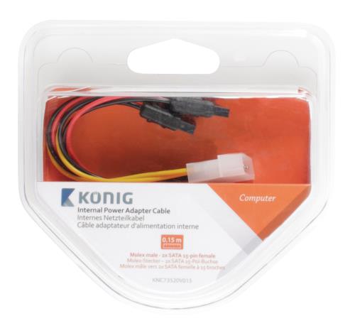 König KNC73520V015 Interne stroom adapterkabel molex male - 2x SATA 15-pins female 0,15 m multicolour