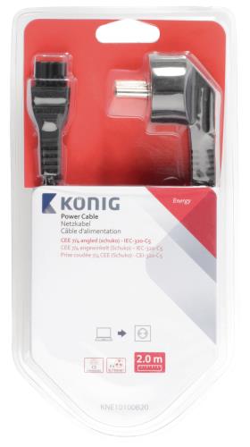 König KNE10100B20 Stroomkabel CEE 7/4 haaks (schuko) - IEC-320-C5 2,00 m zwart