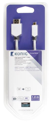König KNM34700W10 High Speed HDMI kabel met Ethernet HDMI connector - HDMI micro-connector 1,00 m wit
