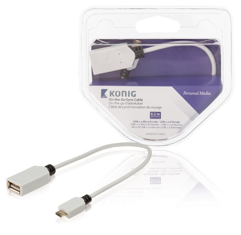 König KNM60515W02 OTG datakabel USB 2.0 Micro B male - USB 2.0 A female 0,20 m wit