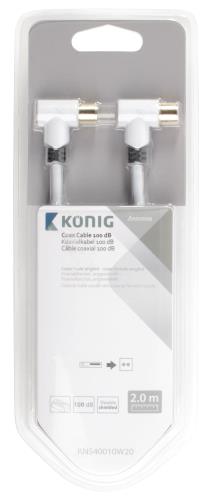 König KNS40010W20 Coax kabel 100 dB coax male haaks - female haaks 2,00 m wit