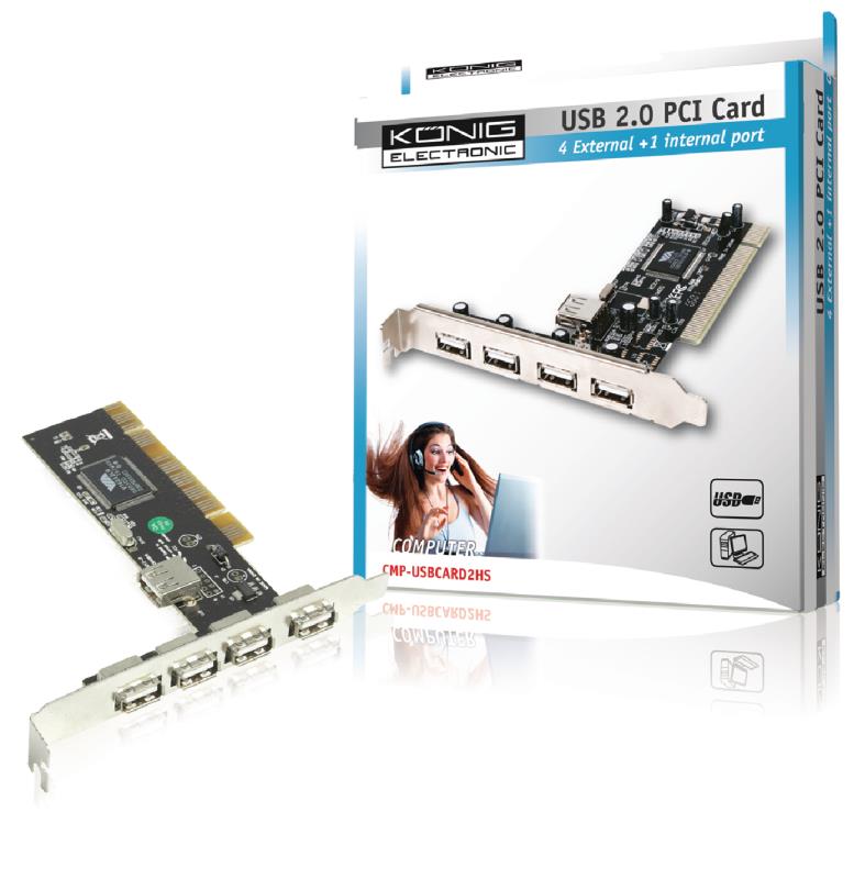 König CMP-USBCARD2HS USB 2.0 PCI kaart met 4+1 USB poorten