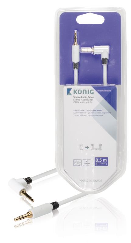 König KNM22600W05 Stereo audiokabel 3,5 mm male - male haaks 0,50 m wit