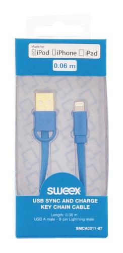Sweex SMCA0311-07 USB sync and charge key chain cable USB A male - 8-pin Lightning male 0.10 m blue