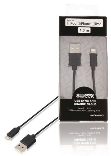 Sweex SMCA0312-00 USB sync and charge cable USB A male - 8-pin Lightning male 1.00 m black