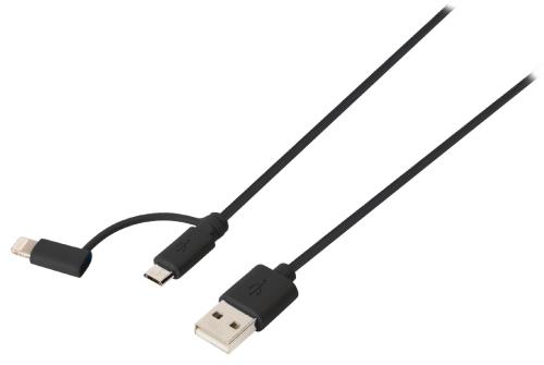 Sweex SMCA0321-00 2 in 1 sync and charge cable USB 2.0 A male - Micro B male + Lightning adapter 1.00 m black