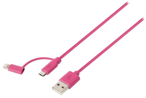Sweex SMCA0321-09 2 in 1 sync and charge cable USB 2.0 A male - Micro B male + Lightning adapter 1.00 m pink