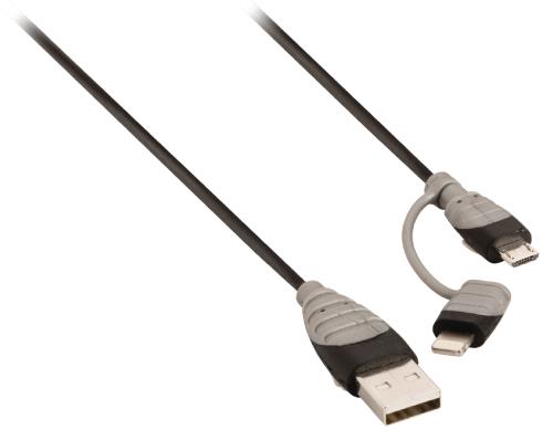 Bandridge BBM39400B10 2-in-1 sync and charge kabel USB 2.0 A male - Micro B male met geïntegreerde Lightning adapter ...