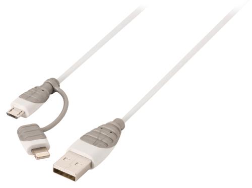 Bandridge BBM39400W10 2-in-1 sync and charge kabel USB 2.0 A male - Micro B male met geïntegreerde Lightning adapter ...