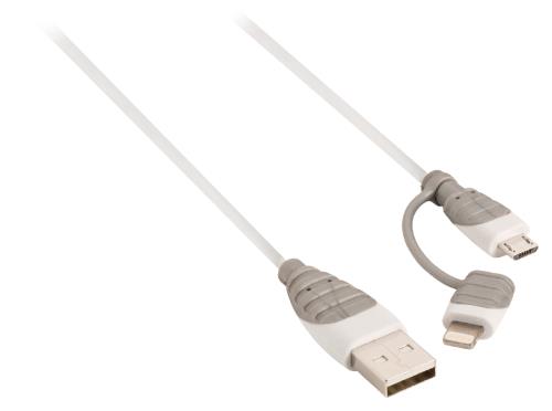 Bandridge BBM39400W10 2-in-1 sync and charge kabel USB 2.0 A male - Micro B male met geïntegreerde Lightning adapter ...