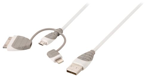 Bandridge BBM39410W10 3 in 1 sync and charge kabel USB 2.0 A male - Micro B male met geïntegreerde Lightning adapter ...