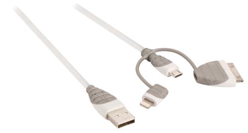 Bandridge BBM39410W10 3 in 1 sync and charge kabel USB 2.0 A male - Micro B male met geïntegreerde Lightning adapter ...