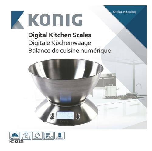 König HC-KS32N Digitale keukenweegschaal met roestvrijstalen kom