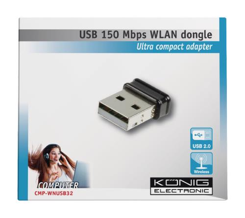 König CMP-WNUSB32 Ultracompacte WLAN USB 2.0 dongle 150 Mbps