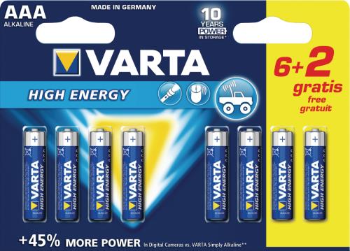 Varta 4903.121.428 Batterij alkaline AAA/LR03 1.5 V High Energy 6+2-blister