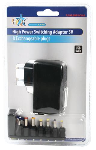 HQ P.SUP.SMP5V2A5 Universele adapter 230 - 5 V + 8 pluggen